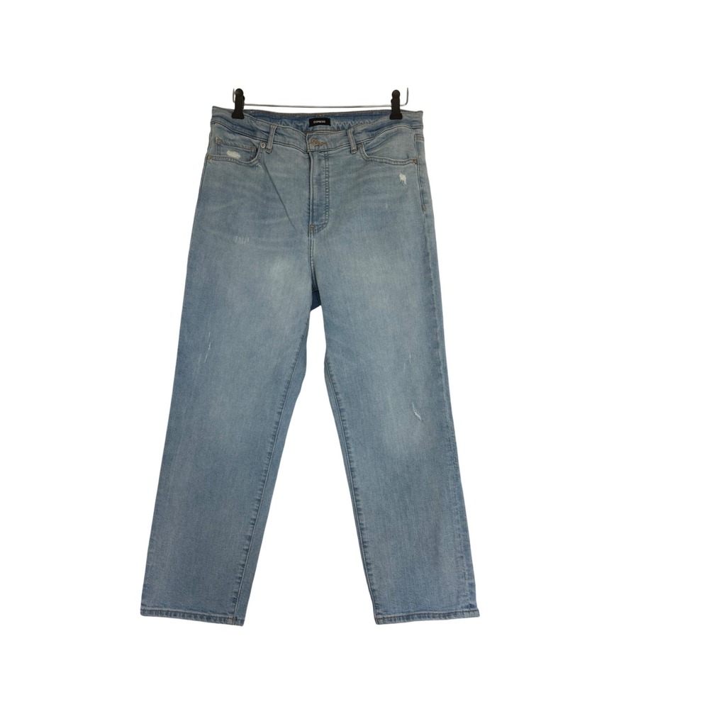 Express Mom Jeans Super High Rise Light Wash Distressed Denim Size 12